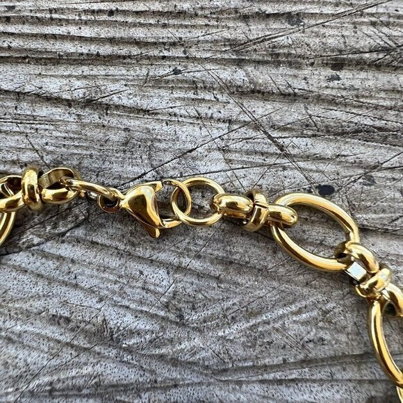 14K Gold plated Hollow Oval Link Bracelet Stainless Steel womens jewelry - Picture 5 of 6